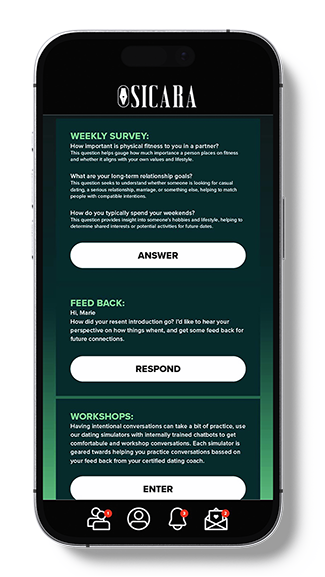 A black smartphone displaying a dark green and black digital survey app interface with white buttons and text, shown on a plain white background.