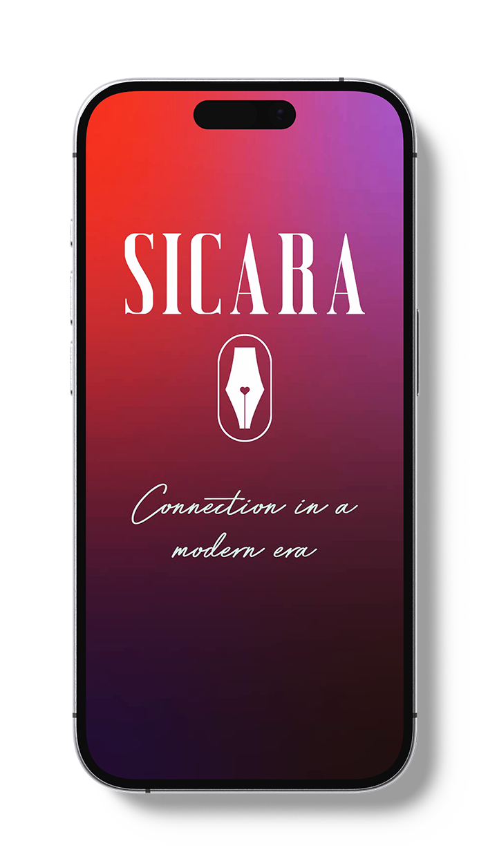 A black smartphone mockup centered on a white background, displaying a loading screen for an app called Sicara.